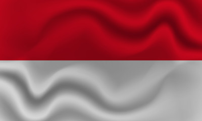 national flag of Monaco on wavy cotton fabric. Realistic vector illustration.