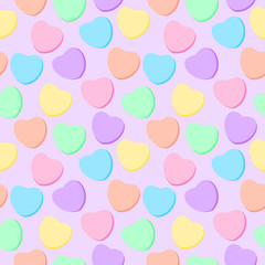 Fototapeta na wymiar Candy Hearts Seamless Pattern - Pastel rainbow conversation heart candy design for Valentine's Day 