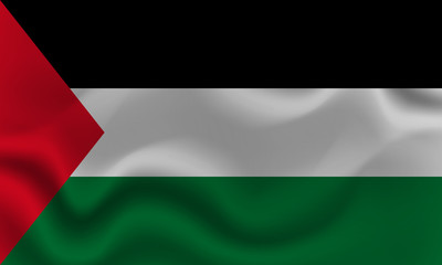 national flag of Palestine on wavy cotton fabric. Realistic vector illustration.