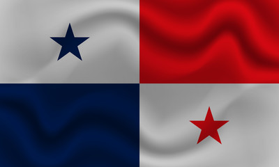 national flag of Panama on wavy cotton fabric. Realistic vector illustration.