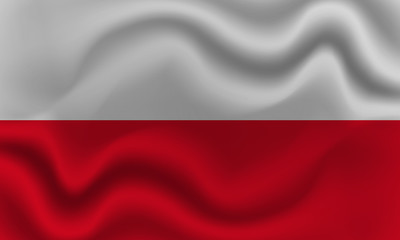 national flag of Poland on wavy cotton fabric. Realistic vector illustration.