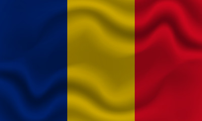 national flag of Romania on wavy cotton fabric. Realistic vector illustration.