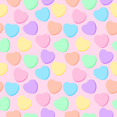 Candy Hearts Seamless Pattern - Pastel rainbow conversation heart candy design for Valentine's Day	