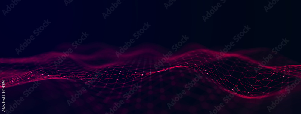 Poster Futuristic background of points with a dynamic wave. Excellent data visualization. 3D rendering.
