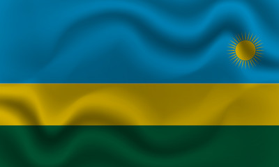 national flag of Rwanda on wavy cotton fabric. Realistic vector illustration.