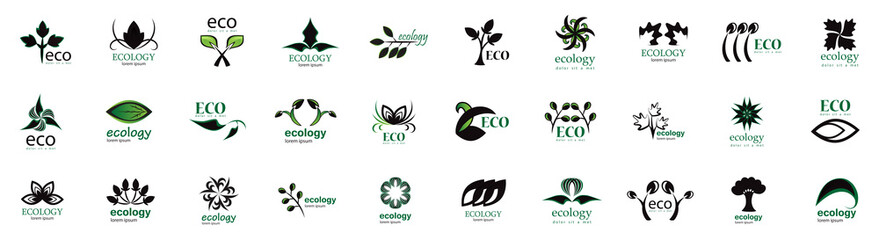 Collection Of Eco And Organic Logo Set - Isolated On White Background - Vector. Eco And Organic Logo Useful For Leaf Icon, Ecology Logo, Eco Symbol And Template Design. Ecology Tree Icons