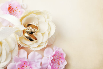 decoration with wedding rings and flowers, best for wedding invitation
