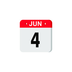 June 3 - Calendar Icon. Summer days of the year. Calendar Icon with shadow. Flat style. Date, day and month. Reminder. Vector illustration. Organizer application, app symbol. Ui. User interface sign. 