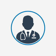Medical Doctor profile Icon with Stethoscope Sign. Editable Vector EPS Symbol Illustration.
