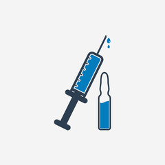 Vaccine Icon with ampule and injection sign. Editable Vector EPS Symbol Illustration.