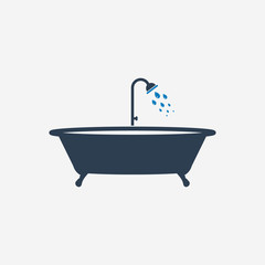 Bathtub icon with shower sign. Editable Vector EPS Symbol Illustration.