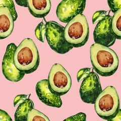 Watercolor hand painted organic avocado illustration seamless pattern - wallpaper, wrapping paper 