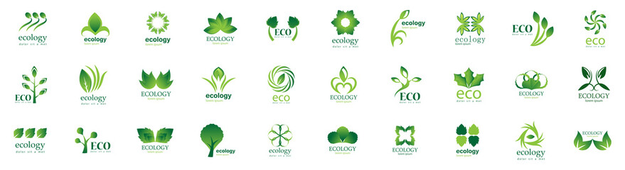 Collection Of Eco And Organic Logo Set - Isolated On White Background - Vector. Eco And Organic Logo Useful For Leaf Icon, Ecology Logo, Eco Symbol And Template Design. Ecology Tree Icons