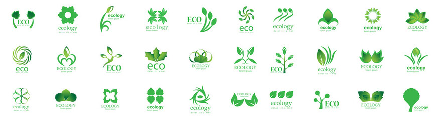 Collection Of Eco And Organic Logo Set - Isolated On White Background - Vector. Eco And Organic Logo Useful For Leaf Icon, Ecology Logo, Eco Symbol And Template Design. Ecology Tree Icons