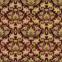 Floral pattern. Vintage Wallpaper in Baroque style. Seamless vector background. Red-brown and gold ornament for fabric, postcard, Wallpaper, packaging. Damask floral ornament