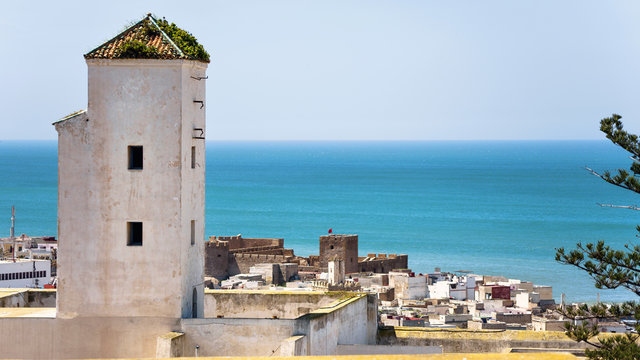Close up of the portuguese fortress in Safi, Morocco. Atlantic ocean on background.
