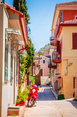 Traditional cozy greek street in city Nafplio, Greece