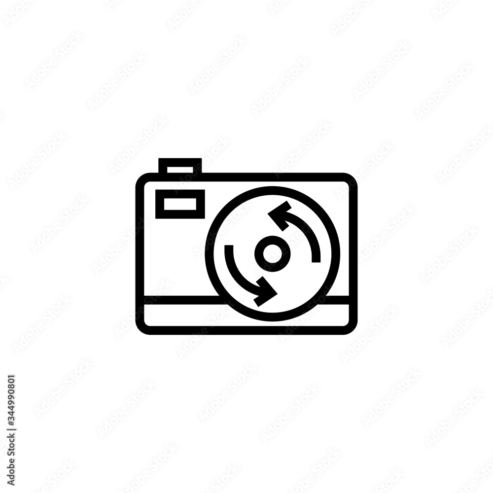 Poster switch camera vector icon in linear, outline icon isolated on white background