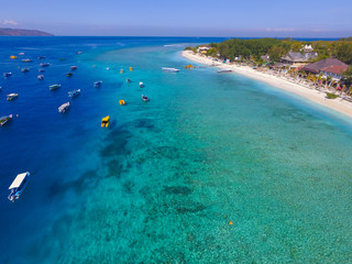 Beautiful Blue Clear Water and white sand, Aerial Gili Kedis turquoise water in Lombok, Indonesia.