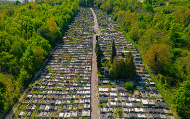 Aerial drone shot of the Outskirts of Zagreb with local cemetery in Cucerje