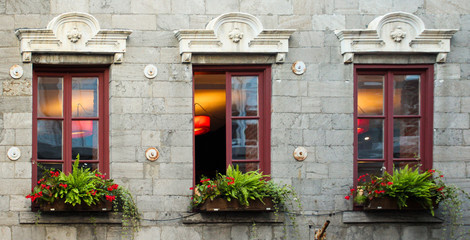 Fototapeta na wymiar window with flowers in montreal