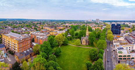 Aerial view of London suburb in the morning, UK