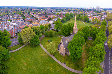 Aerial view of London suburb in the morning, UK