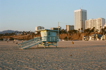 Fototapeta na wymiar Lifeguard Chair in Santa Monica on 35mm Film