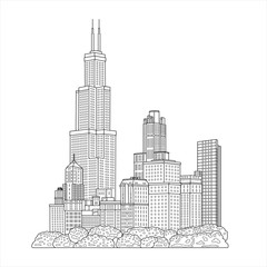 Fototapeta premium Skyscrapers. Business center of the city. High-rise buildings, offices. Vector linear illustration