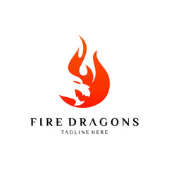 vector logo of fire with a combination of dragon heads in negative space style.