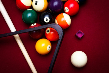 Billiard balls on a red felt pool table - Powered by Adobe
