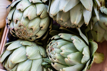 Fototapeta premium counter with artichoke on the vegetable market in europe