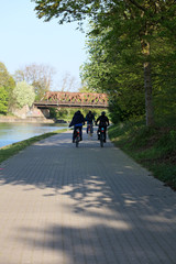Dorsten, germany, 1 may lippe river sides with peoples activity background high quality prints