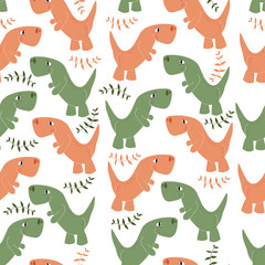 vector pattern of dinosaurs and tree branches on a white background