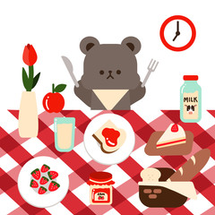 A bear eating breakfast illustration