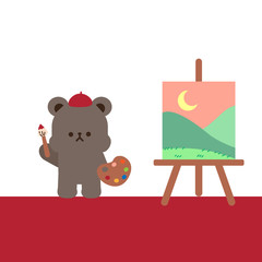 A Bear the artist and his painting illustration