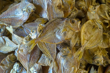 Dried fish meat cut for sale in the market. traditional market indonesia, ikan asin