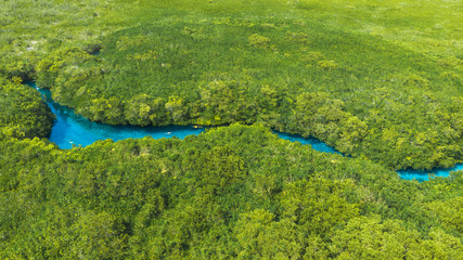Aerial view of Casa Cenote in Tulum, Quintana Roo, Mexico