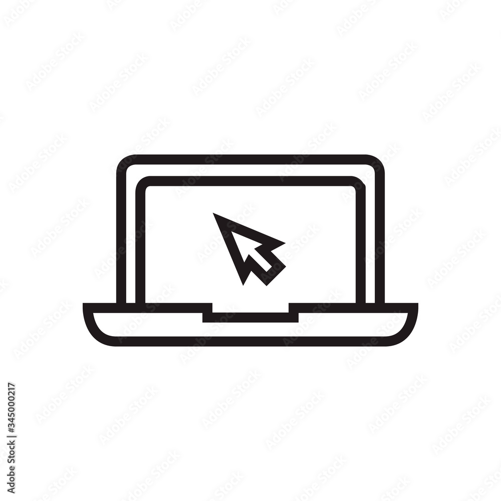 Poster laptop with cursor icon. notebook with pointer. display with click icon. line style design. vector g
