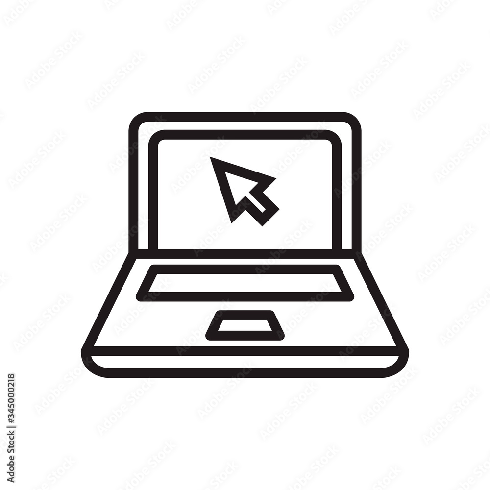 Poster laptop with cursor icon. notebook with pointer. display with click icon. line style design. vector g