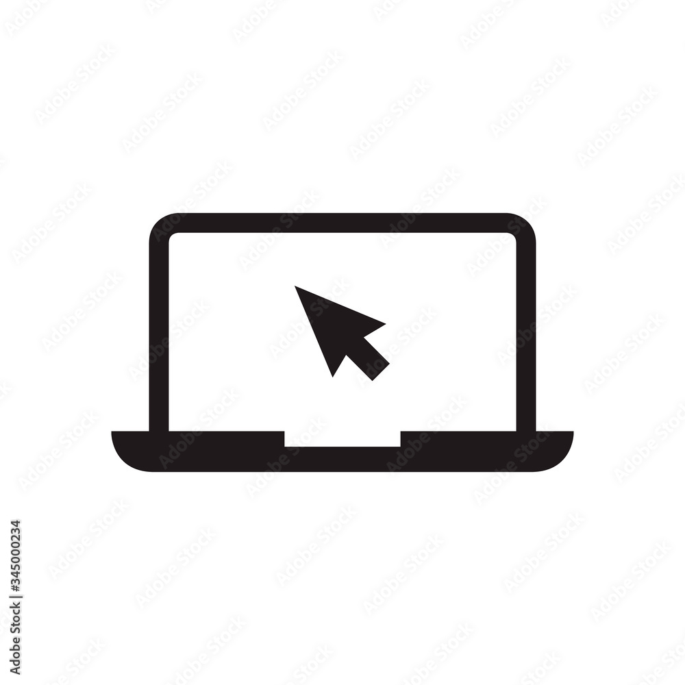 Poster laptop with cursor icon. notebook with pointer. display with click icon. flat style design. vector g