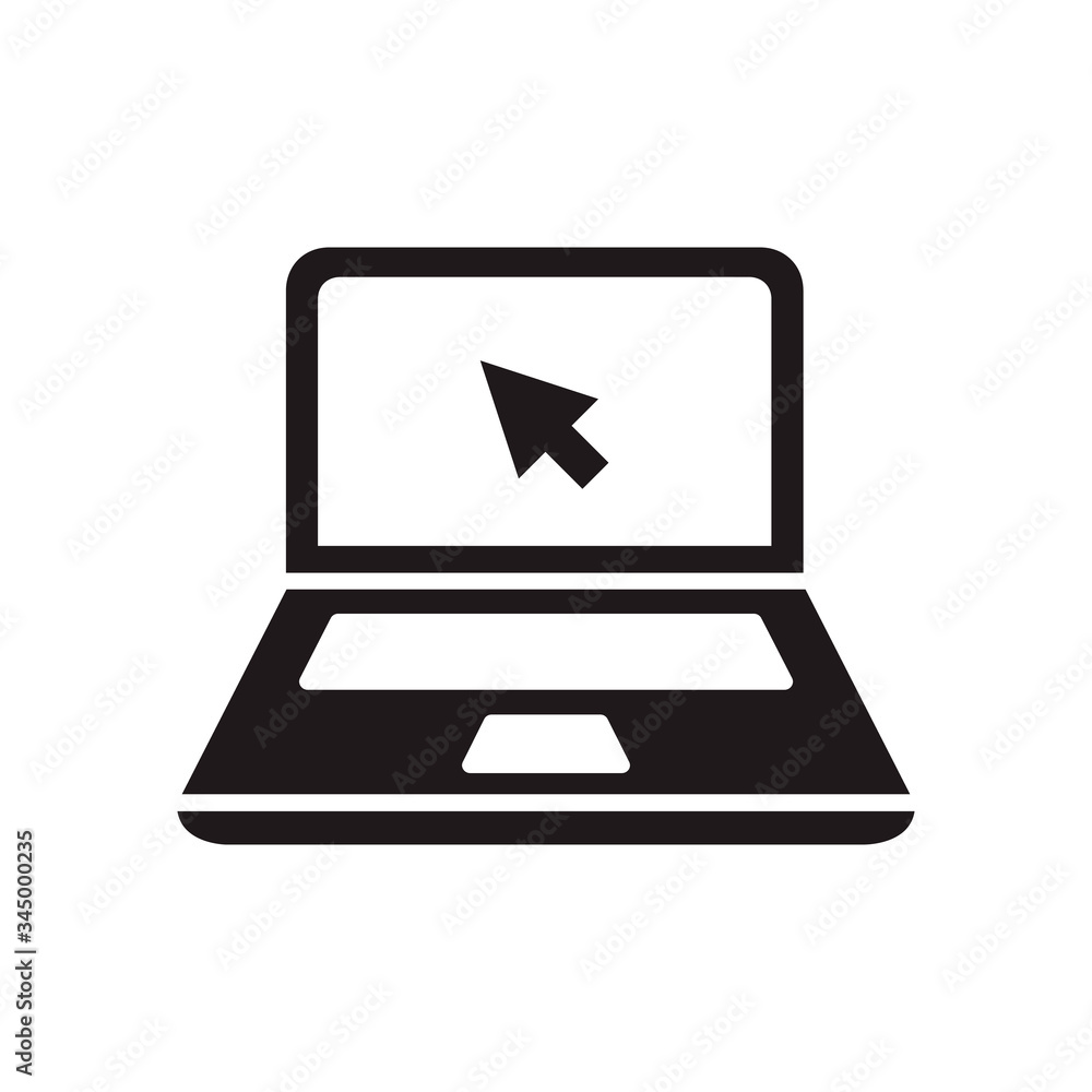 Poster laptop with cursor icon. notebook with pointer. display with click icon. flat style design. vector g