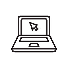 Laptop with cursor icon. Notebook with pointer. Display with click icon. Line style design. Vector graphic illustration. Suitable for web design, mobile app, template, ui.