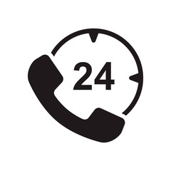 24 hour support icon. Flat style design. Call center, customer service, emergency call, help center. Vector graphic illustration. Suitable for website design, logo, app, template, and ui. EPS 10.