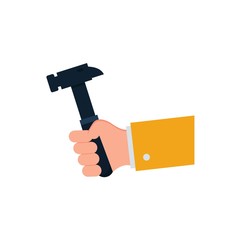 hand holding hammer tool icon vector flat logo template
