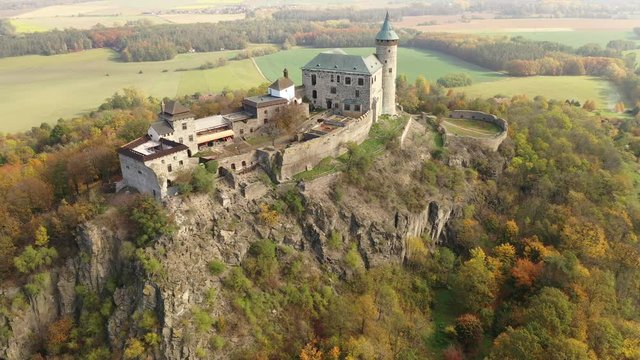 Aerial view of Kuneticka Hora Castle in autumn, Czech Republic