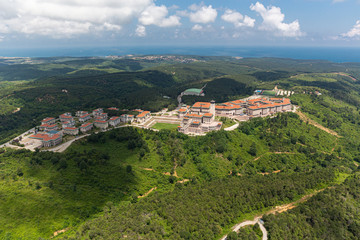 View of Koc University, from helicopter. Koc University, Rumeli feneri Campus Sariyer in Istanbul.