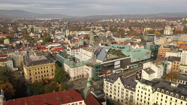 Aerial view of Liberec cityscape with buildings and streets, Czech Republic