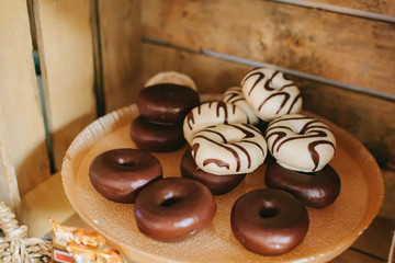 delicious chocolate doughnut or dona and white chocolate.