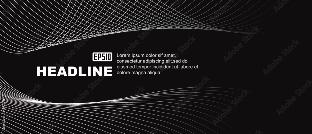 Poster elegant smooth black and white gray gradient curve, abstract line texture background.